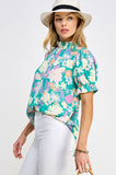 Mint Mock Neck Floral Top