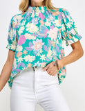 Mint Mock Neck Floral Top