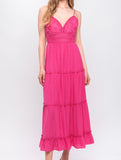 Hot Pink Embroidery Maxi Dress