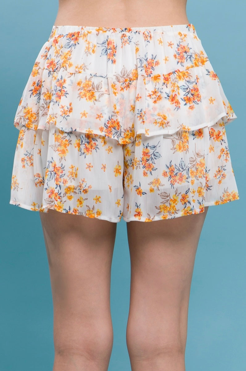 Orange Floral Tiered Skort