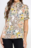 Neutral Floral Mock Neck Top