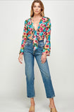 Multi Floral Bell Sleeve Cardigan