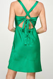 Green Cross Back Silky Dress