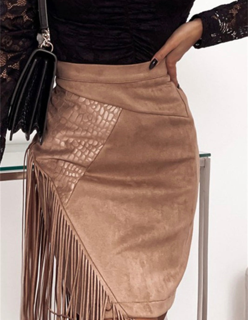 Suede Fringe Mini Skirt