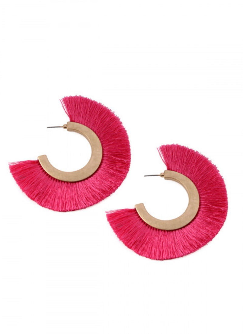 Hot Pink Fringe Hoops