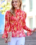 Red Floral Mix Smock Sheer Top