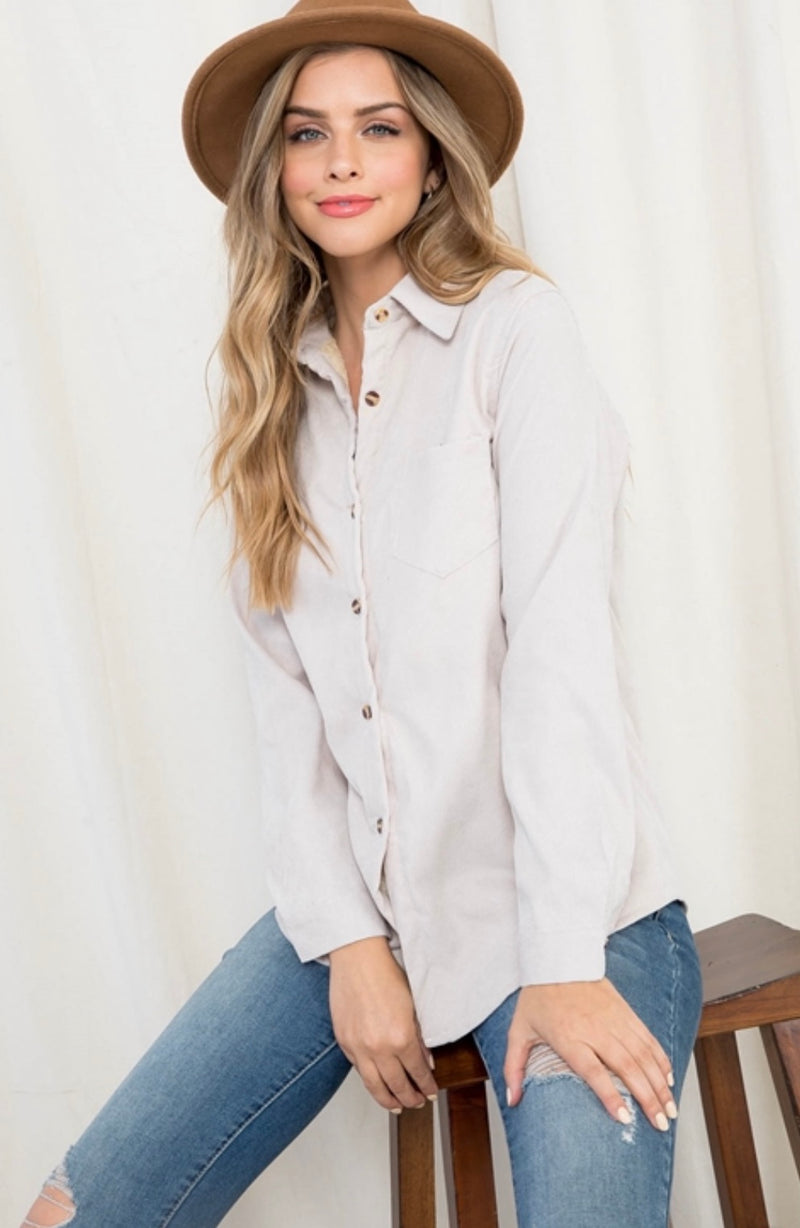 Gray Fleece Lined Corduroy Top