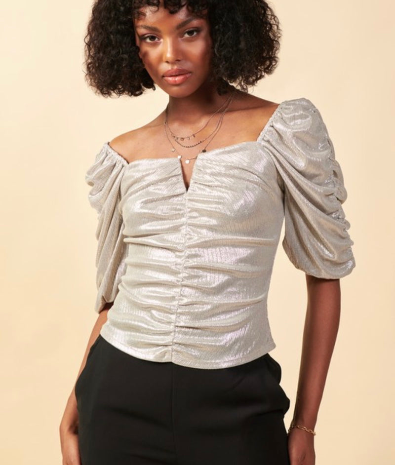 Titanium Metallic Ruched Top