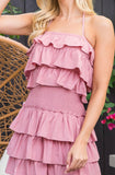 Rose Pink Ruffle Layered Dress