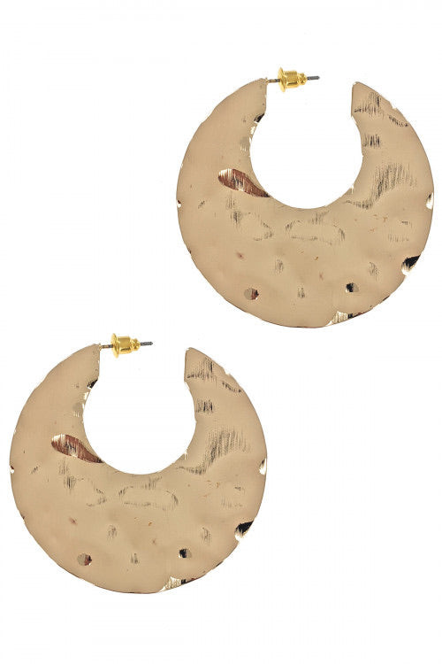 Gold Hammered Crescent Moon Earrings