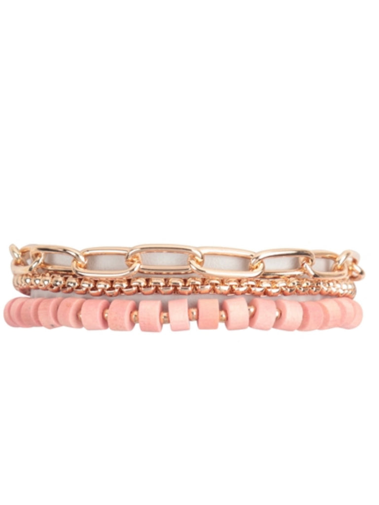 Wood Bead Layered Chain Bracelets