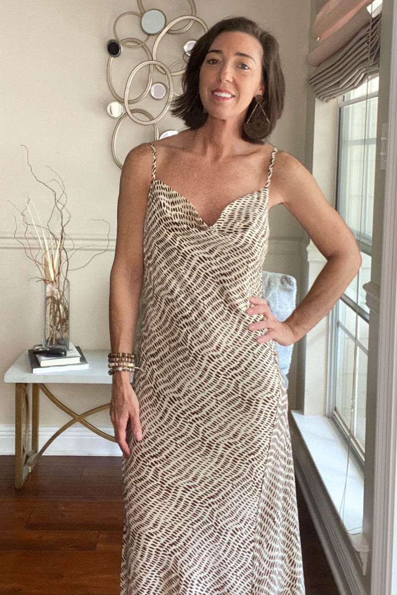 Cream Spotted Midi Slip Dress