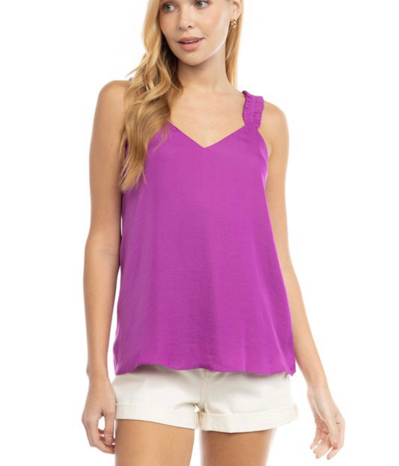 Purple Ruffle Strap Cami Top