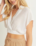 White Linen Surplice Crop Top