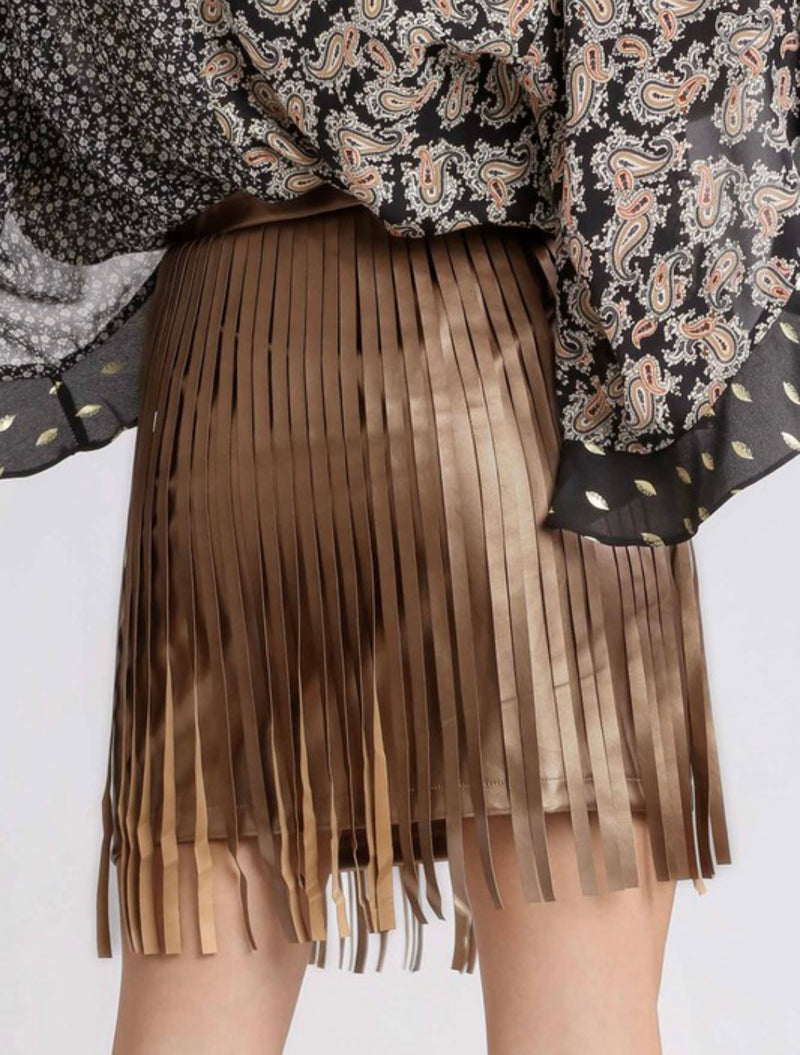 Faux Leather Fringe Skirt