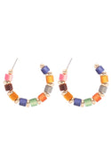 Wood Bead Multi Color Hoop Earrings