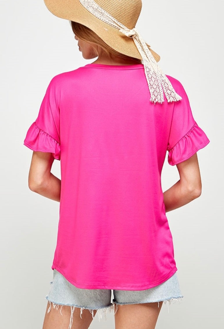 Fuchsia Ruffle Sleeve Top