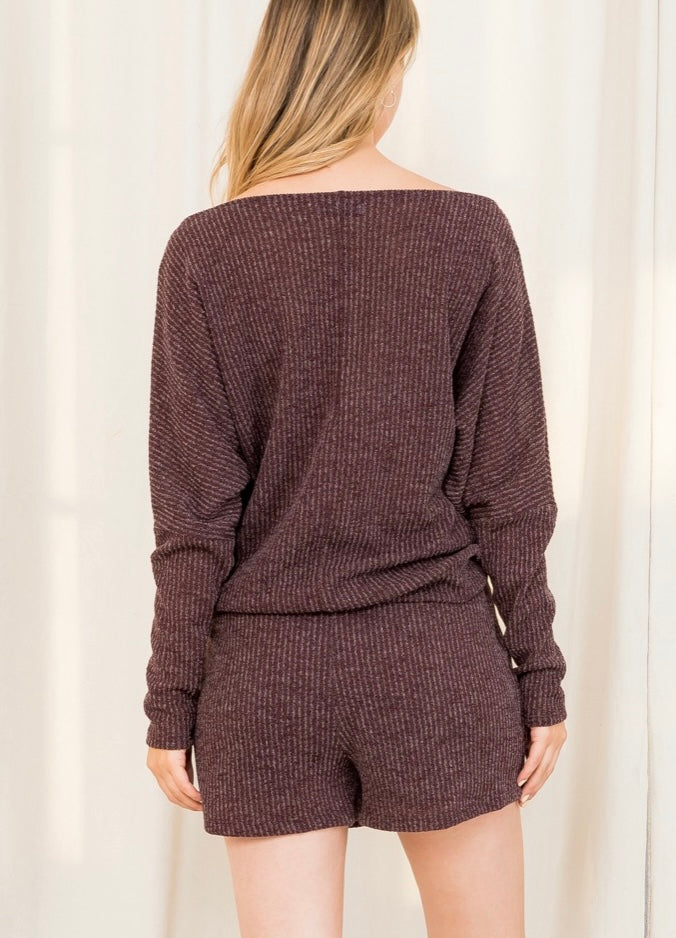 Plum striped knit short set