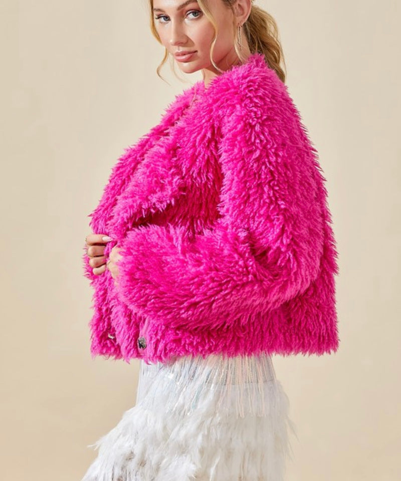 Fuzzy Wrap Hot Pink Coat