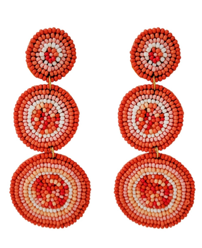 Coral Beaded Circle Earrings