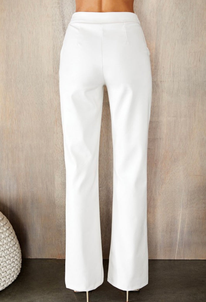 White Leather Flared Pants