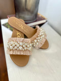 Blush Fringe Pearl Slide Sandal