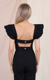 Black Open Button Back Ruffle Crop Top