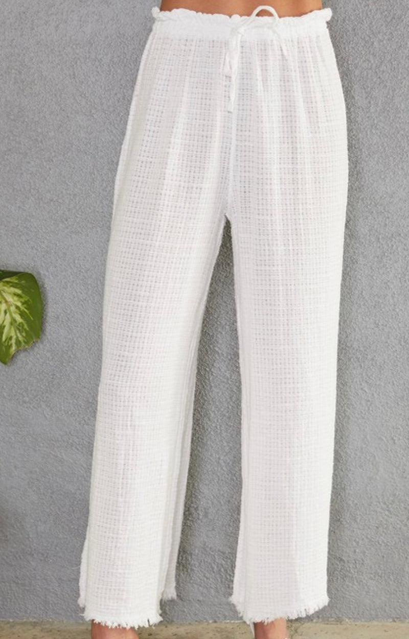 Raw Hem White Linen Islet Pants