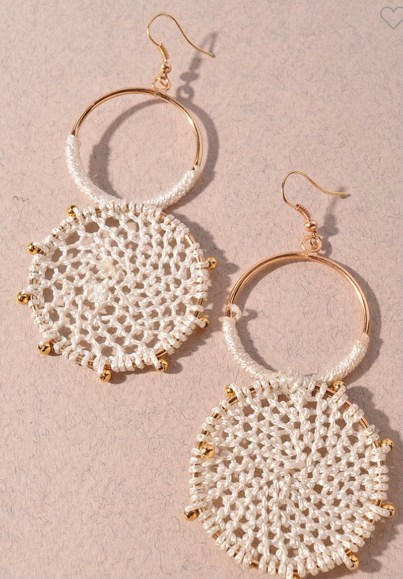 Basket Weave Circle Hanging Earrings