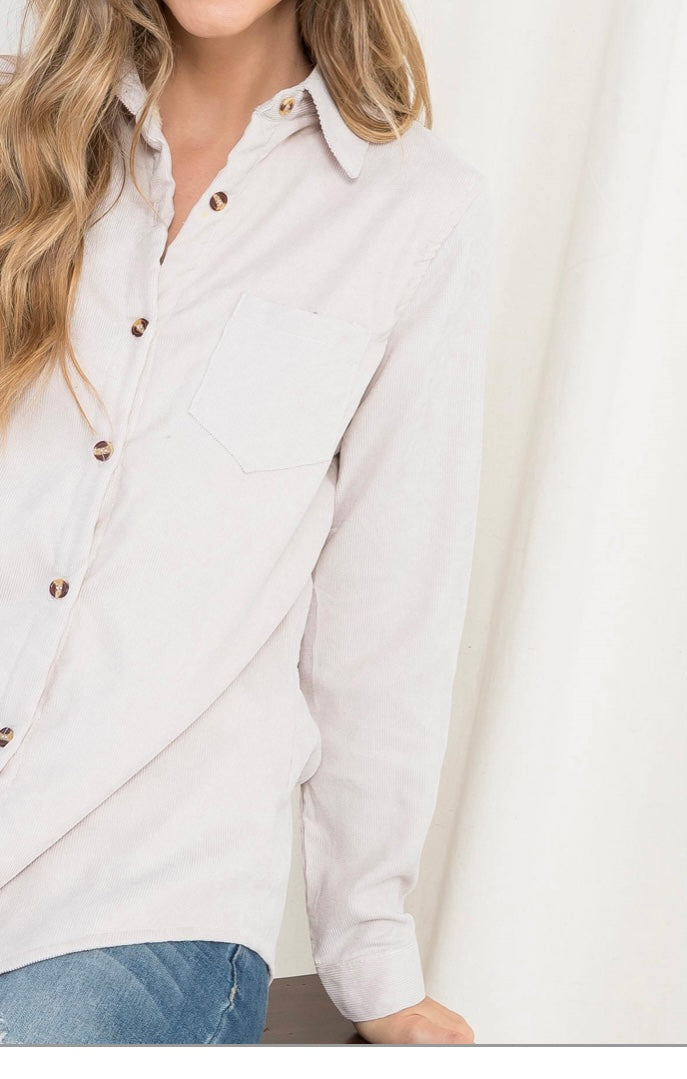 Gray Fleece Lined Corduroy Top