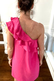 Fuchsia Ruffle One Shoulder Dress