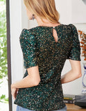Hunter Green and Black Sequins Top