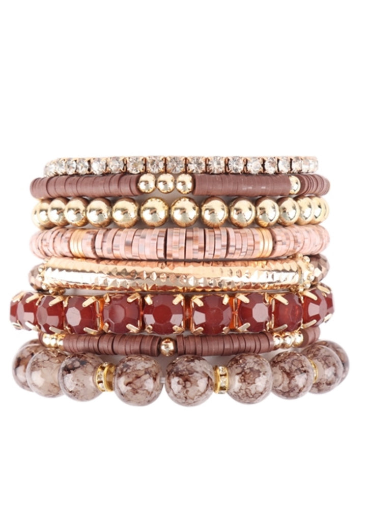 Mixed Beads Burgundy Stack Bracelets