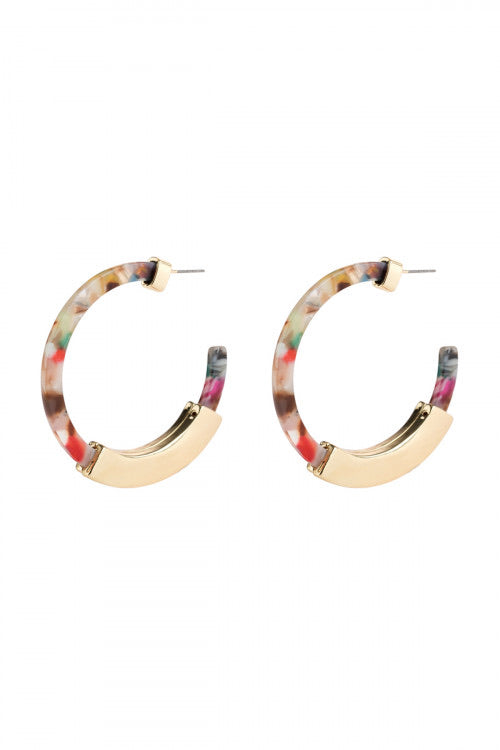 Multi Acrylic Gold Duster Hoop Earrings