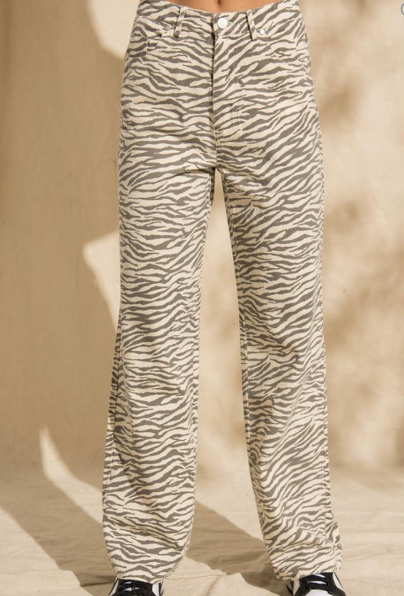 Ivory Zebra Print Wide Leg Jeans