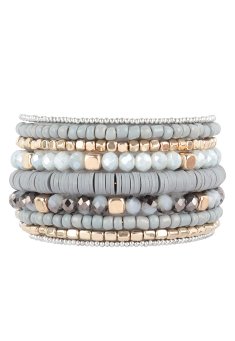 Gray Tones Mixed Bead Wrap Around Bracelet