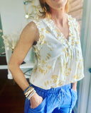 Forsythia Print Ruffle Top