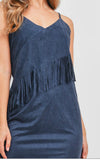 Navy Suede Fringe Dress