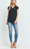 Button Down Collar Sleeveless Top