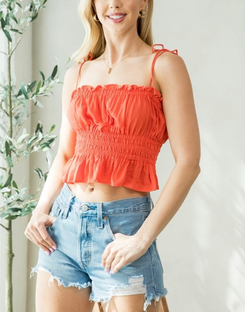 Orange Tie Strap Crop Top