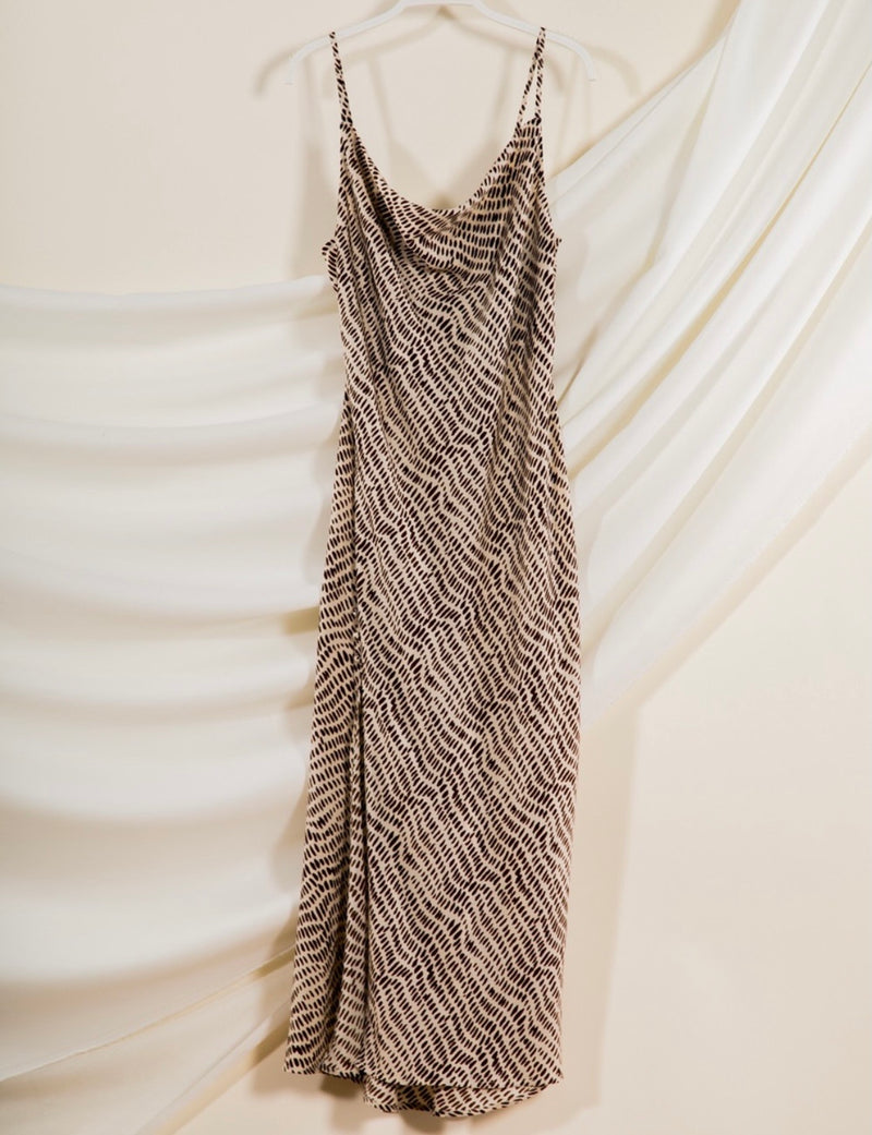 Cream Spotted Midi Slip Dress