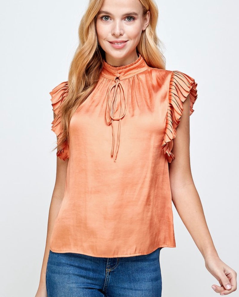 Copper Satin Mock Collar Top
