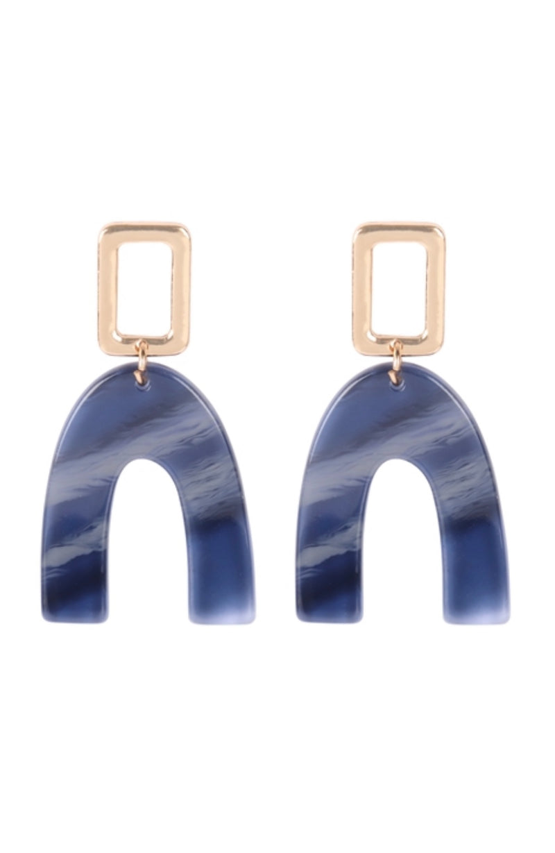 Upside Down Blue Marble Gold Earrings