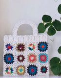 Crochet White Multi Pattern Tote Bag