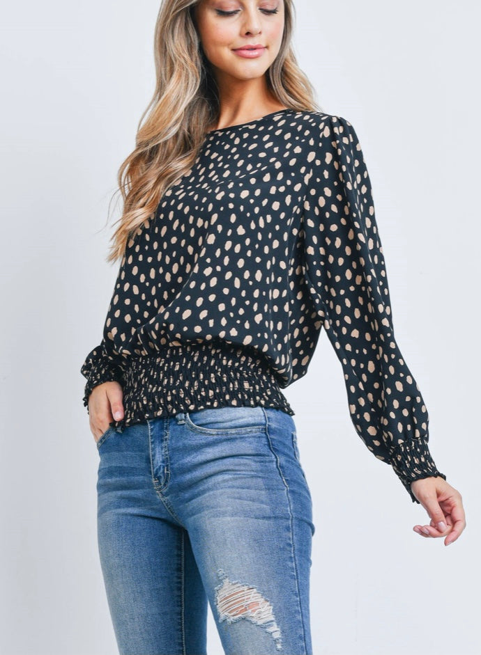 Dalmatian Black Tan Smock Top