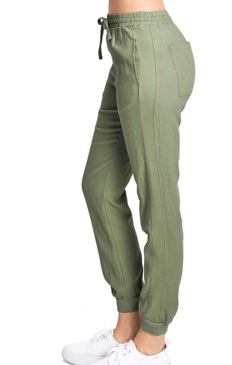 Olive Linen Joggers