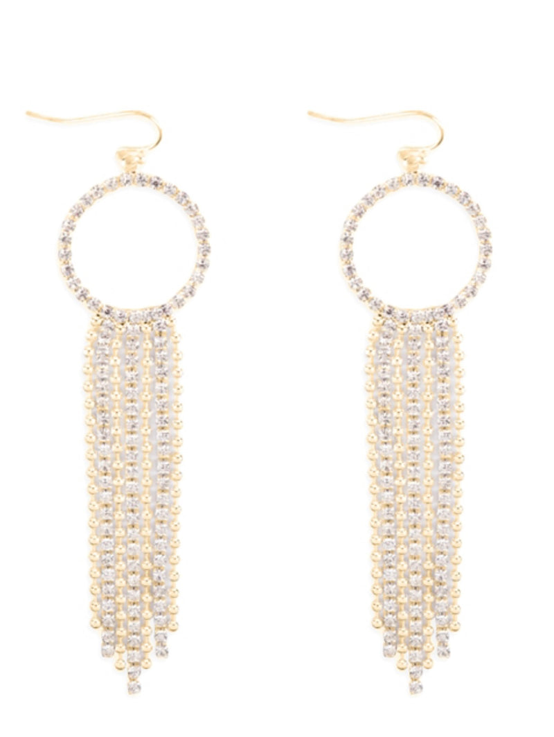 Rhinestone Circle Fringe Earrings