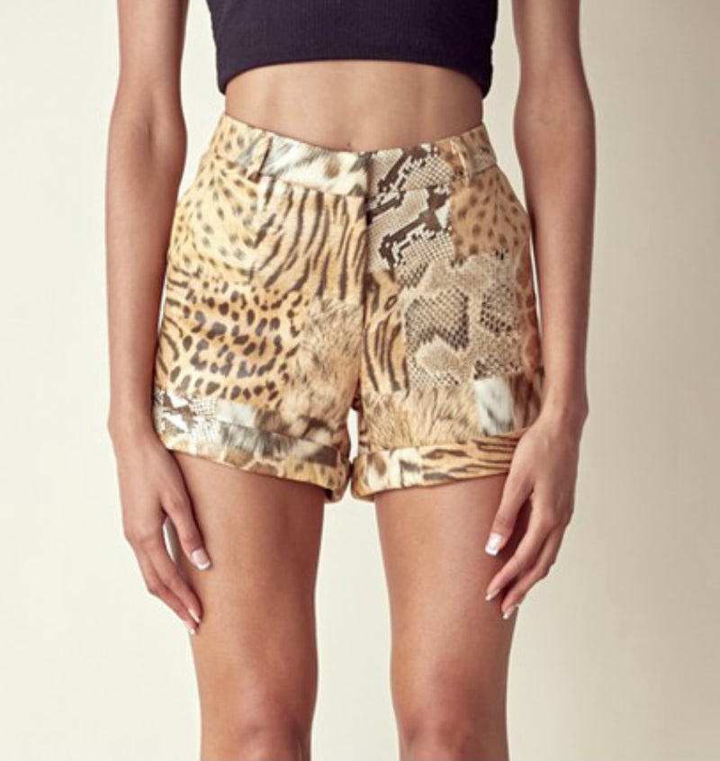 Jungle Print Suede Shorts
