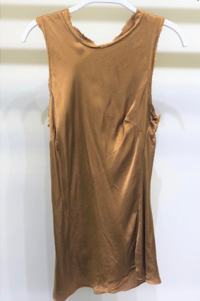 Tobacco Raw Edge Satin Top