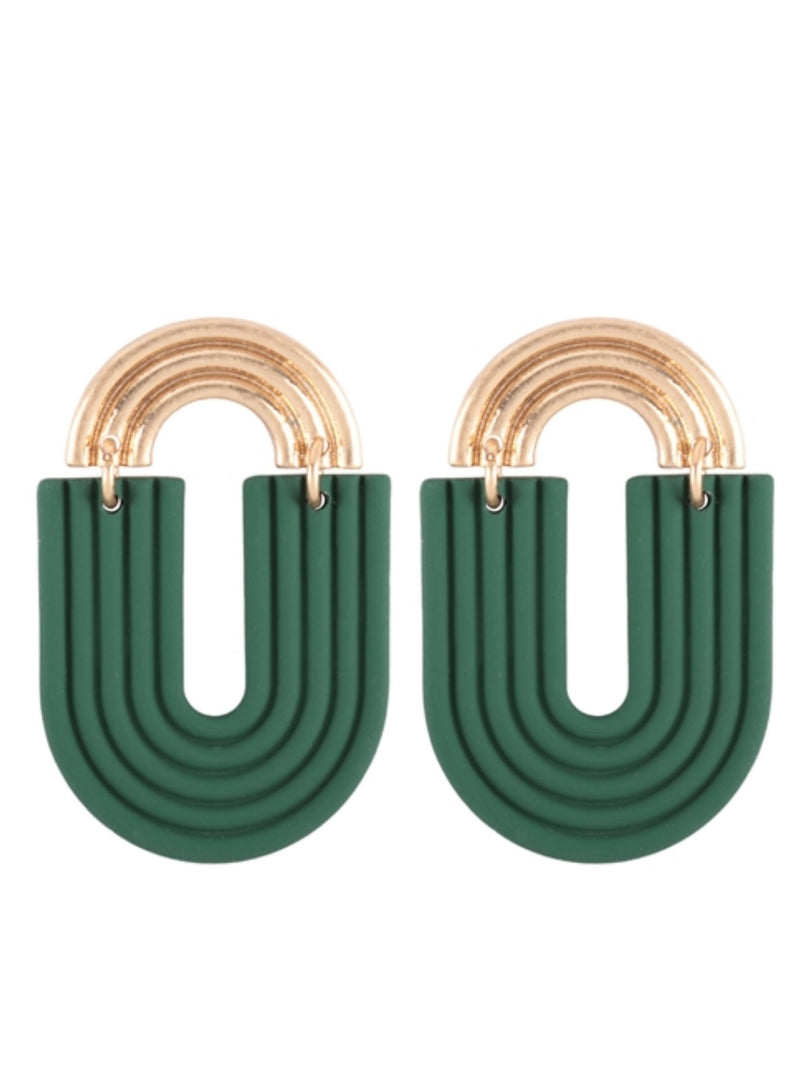 Rainbow U Shaped Green Earrings